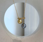 Elly’s Double 9.3-9.7mm South sea golden Tahitian ocean Pearls pendants chain set: Extreme luster, S925 silver chain set, 1.5cm wide.
