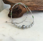 Elly’s Akoya Tahitian ocean pearls Designed Necklace: Extreme luster mirrored, S925 silver Tsavorite necklace, to 19.7”.