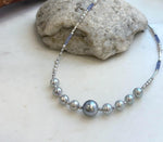 Elly’s Akoya Tahitian ocean pearls Designed Necklace: Extreme luster mirrored, S925 silver Tanzanite Designed necklace, to 18.5”.