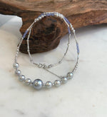 Elly’s Akoya Tahitian ocean pearls Designed Necklace: Extreme luster mirrored, S925 silver Tanzanite Designed necklace, to 18.5”.