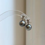 Elly’s 11.7mm Tahitian Platinum ocean Pearls Earrings: Extreme luster Mirrored, 2cm high, S925 silver cool fancy earrings.
