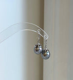 Elly’s 11.1mm Tahitian Platinum ocean Pearls Earrings hooks: Extreme luster Mirrored, 2.7cm high, S925 silver cool fancy earrings.