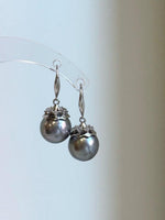 Elly’s 11.1mm Tahitian Platinum ocean Pearls Earrings hooks: Extreme luster Mirrored, 2.7cm high, S925 silver cool fancy earrings.