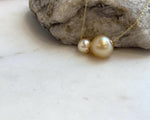 Elly’s Double Au750 18k Gold 7.7-11.7mm South sea golden Akoya Ocean Pearls Floating pendants:Extreme luster mirrored.