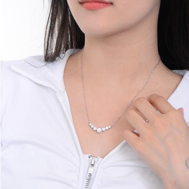 7pcs D/VVS1 Moissanite Pendant Necklace, 2.8CT Round Brilliant Cut, Solid S925 Sterling Silver Minimalist Necklace Gift for Her