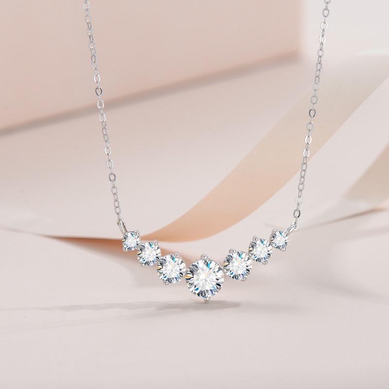 7pcs D/VVS1 Moissanite Pendant Necklace, 2.8CT Round Brilliant Cut, Solid S925 Sterling Silver Minimalist Necklace Gift for Her