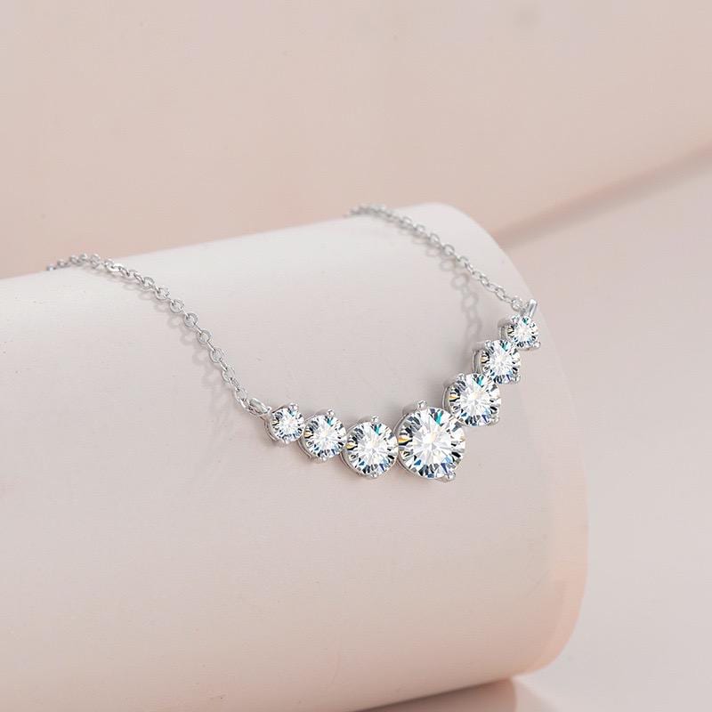 7pcs D/VVS1 Moissanite Pendant Necklace, 2.8CT Round Brilliant Cut, Solid S925 Sterling Silver Minimalist Necklace Gift for Her
