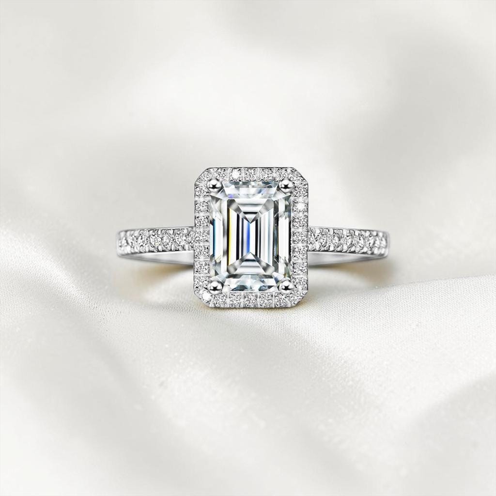 D Color VVS1 moissanite engagement ring close-up.