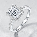 1CT emerald cut moissanite halo ring in S925 sterling silver.