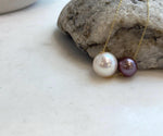 Elly’s Double Au750 18k Gold 10.6-13mm Edison Pearls Floating pendants:Extreme luster mirrored, S925 silver chain clips set.