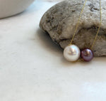 Elly’s Double Au750 18k Gold 10.6-13mm Edison Pearls Floating pendants:Extreme luster mirrored, S925 silver chain clips set.