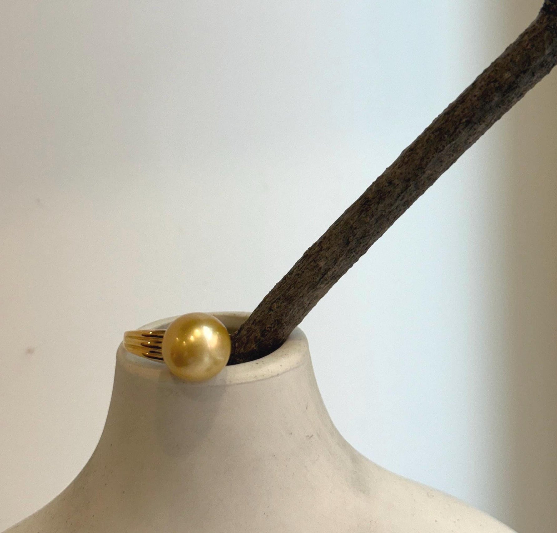 Elly’s 11.5mm South sea deep gold ocean pearl Ring: Extreme luster mirrored, S925 silver with gold plated adjustable Vintage Ring.