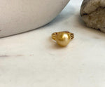 Elly’s 11.5mm South sea deep gold ocean pearl Ring: Extreme luster mirrored, S925 silver with gold plated adjustable Vintage Ring.