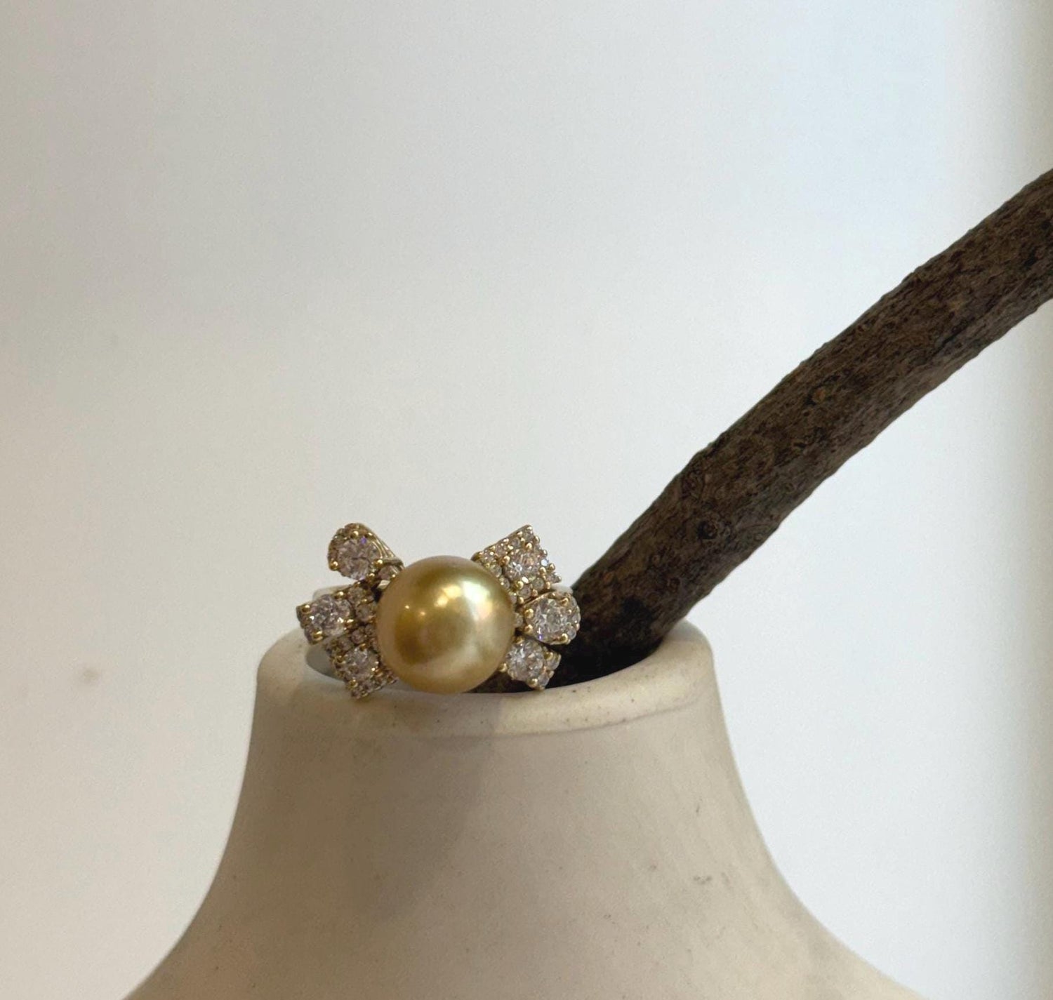 Elly’s 9.7mm South sea deep Tea gold ocean pearl Ring: Extreme luster, 1.2x2cm, S925 silver with gold plated adjustable Vintage Ring.