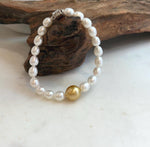 Elly’s 11.2mm South sea deep tea golden Freshwater Pearls Bracelet: Extreme luster mirrored, S925 silver Bracelet. Knotted 7.5”.