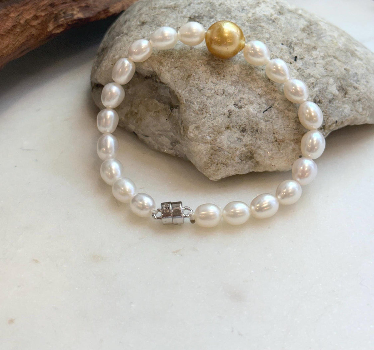 Elly’s 11.2mm South sea deep tea golden Freshwater Pearls Bracelet: Extreme luster mirrored, S925 silver Bracelet. Knotted 7.5”.