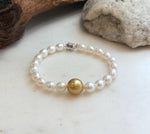 Elly’s 11.2mm South sea deep tea golden Freshwater Pearls Bracelet: Extreme luster mirrored, S925 silver Bracelet. Knotted 7.5”.