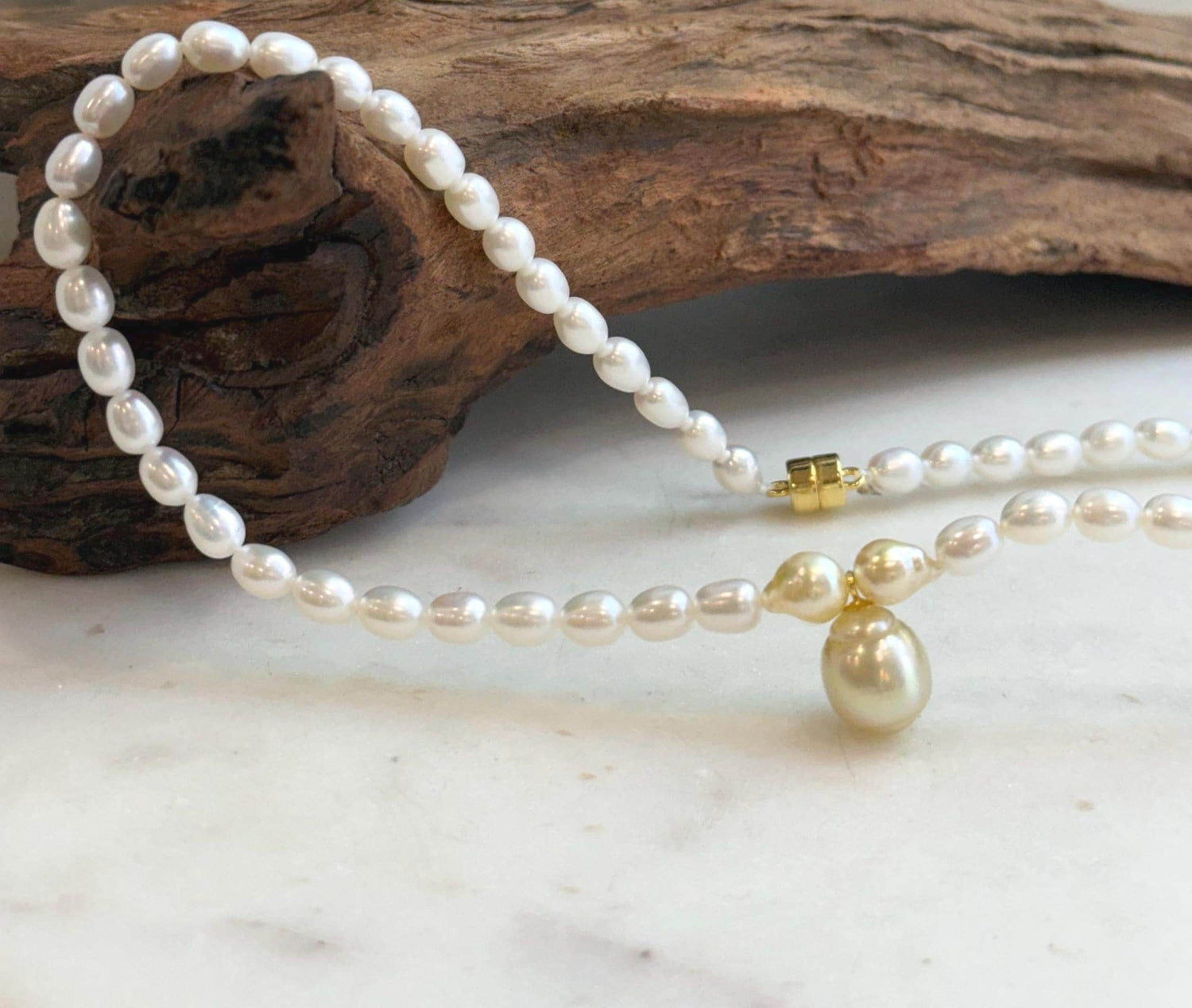 Elly’s 10mm South sea golden Akoya Freshwater Pearls Bracelet: Extreme luster mirrored, S925 silver necklace. 16.6”.