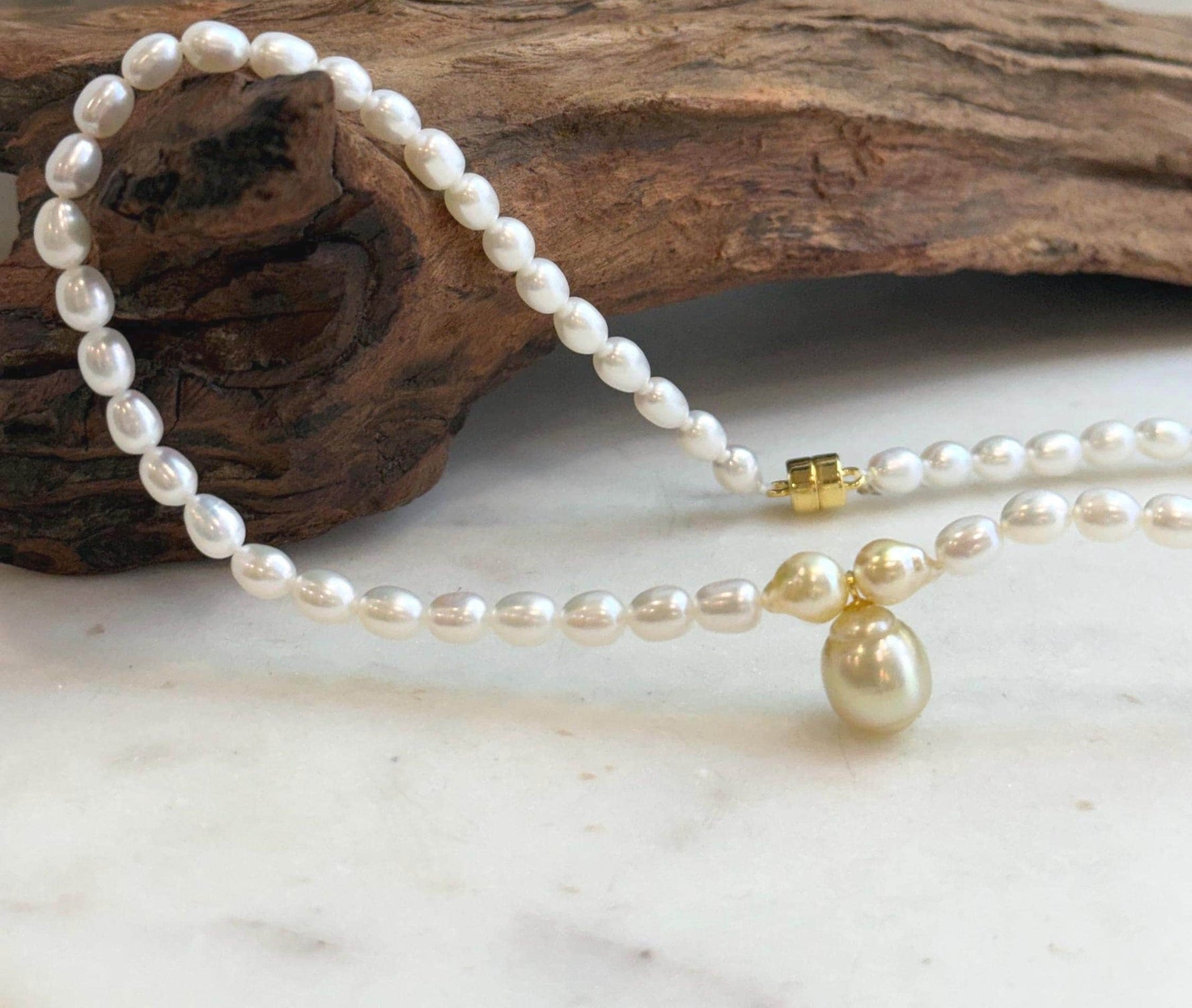 Elly’s 10mm South sea golden Akoya Freshwater Pearls Bracelet: Extreme luster mirrored, S925 silver necklace. 16.6”.