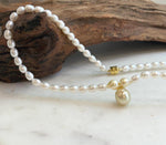 Elly’s 10mm South sea golden Akoya Freshwater Pearls Bracelet: Extreme luster mirrored, S925 silver necklace. 16.6”.
