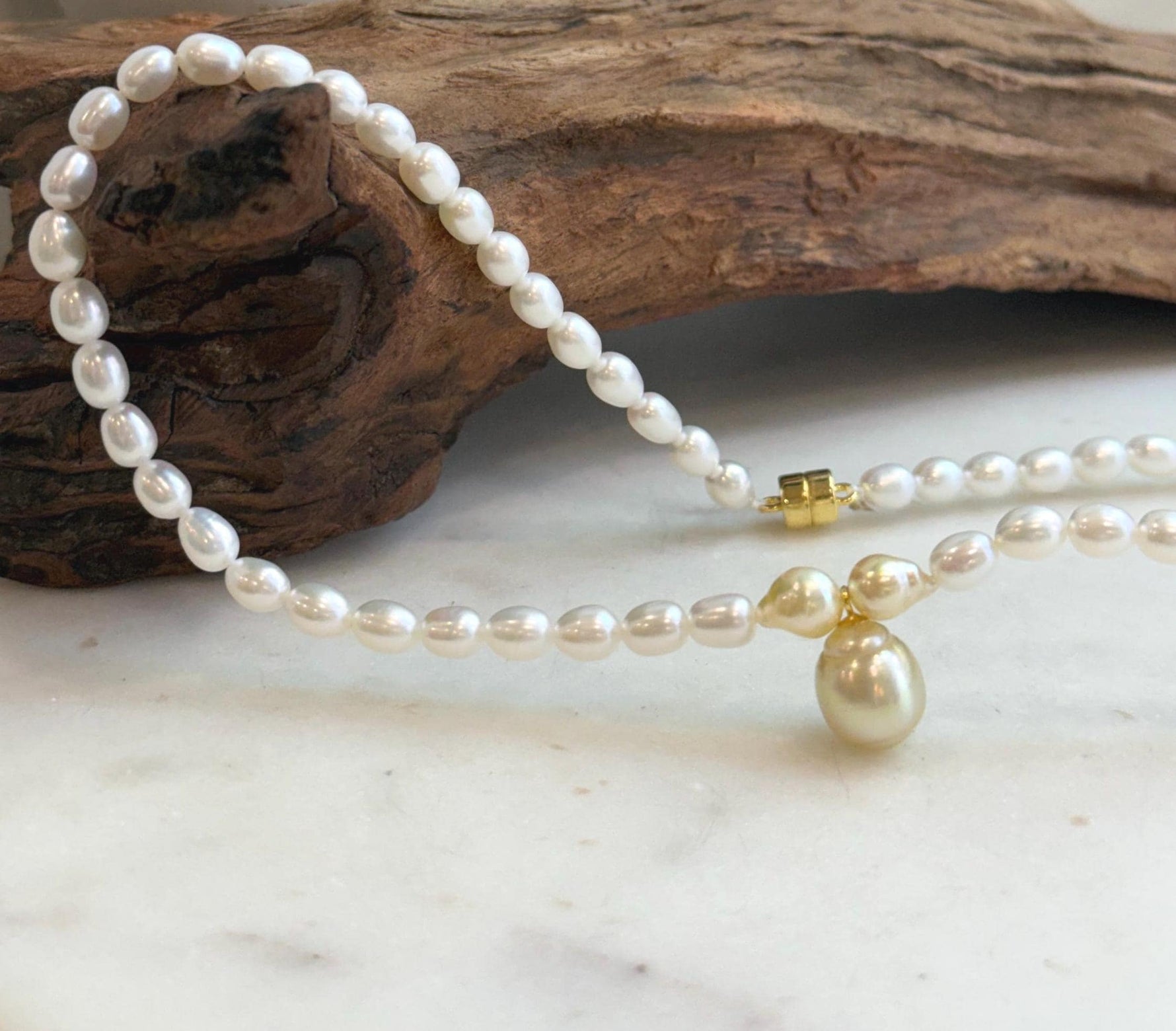 Elly’s 10mm South sea golden Akoya Freshwater Pearls Bracelet: Extreme luster mirrored, S925 silver necklace. 16.6”.