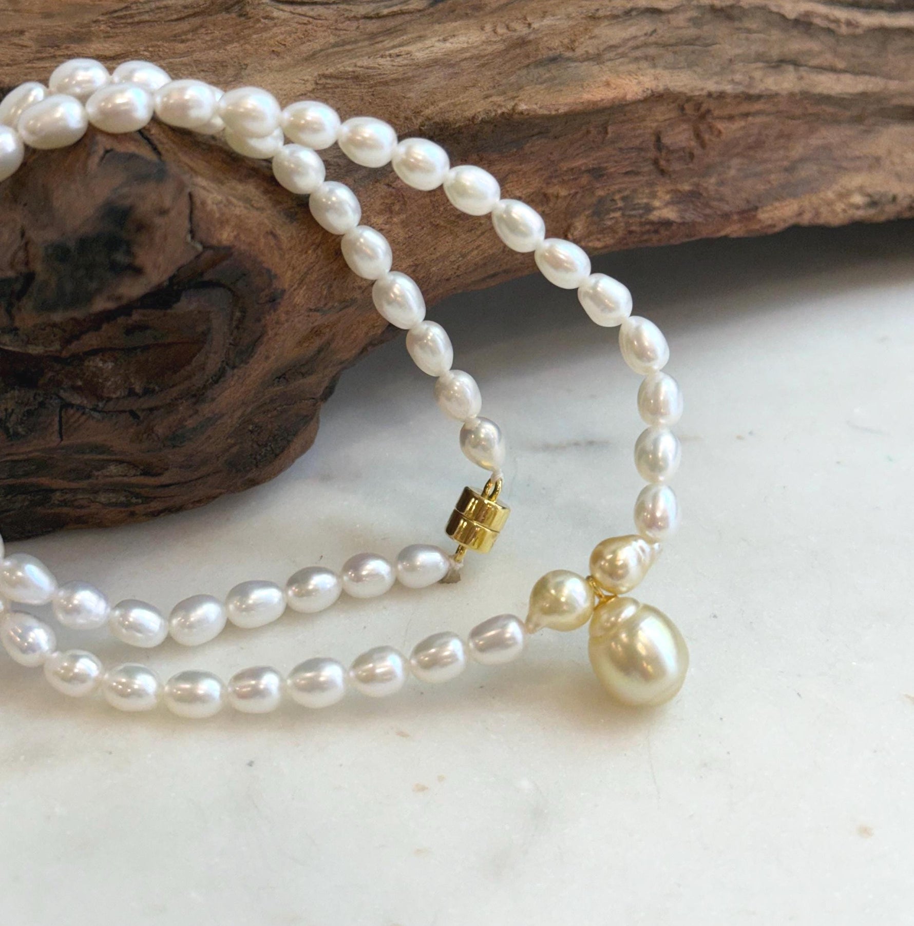 Elly’s 10mm South sea golden Akoya Freshwater Pearls Bracelet: Extreme luster mirrored, S925 silver necklace. 16.6”.