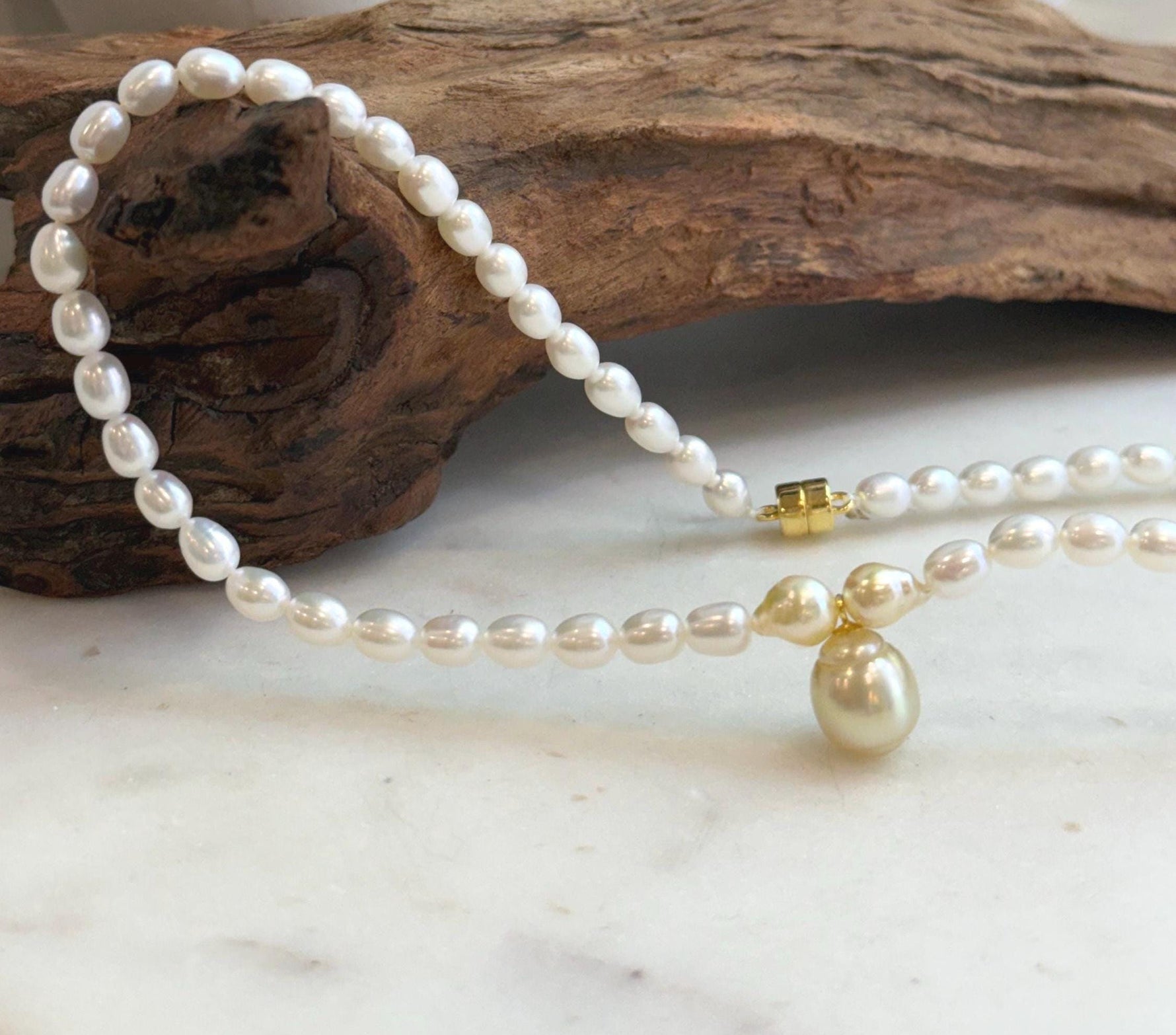 Elly’s 10mm South sea golden Akoya Freshwater Pearls Bracelet: Extreme luster mirrored, S925 silver necklace. 16.6”.