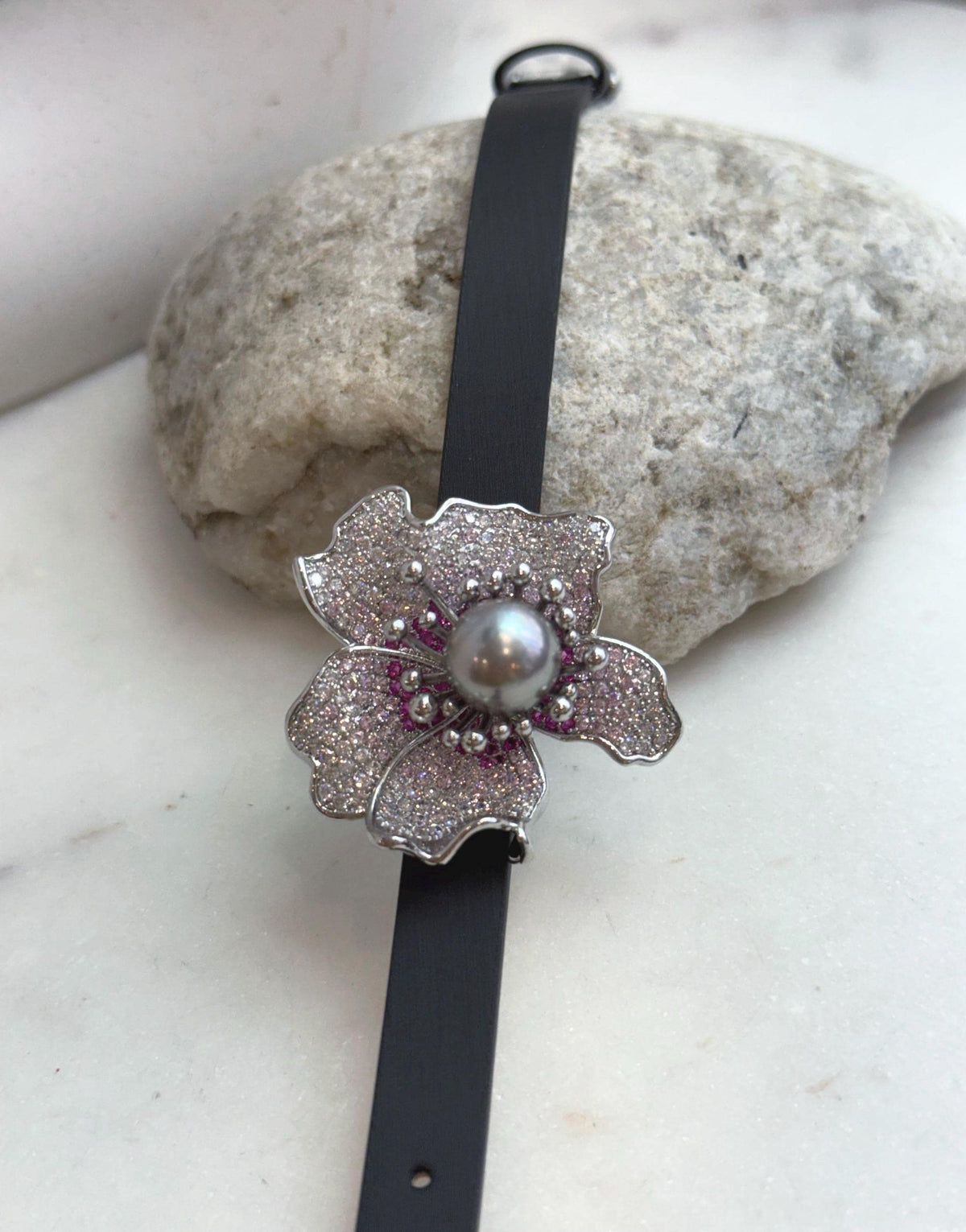 Elly’s Tahitian Silver platinum Ocean Pearl Genius Leather Strap Bracelet: 10.8mm, extreme luster mirrored, for 5.7”- 7.3” wrist.