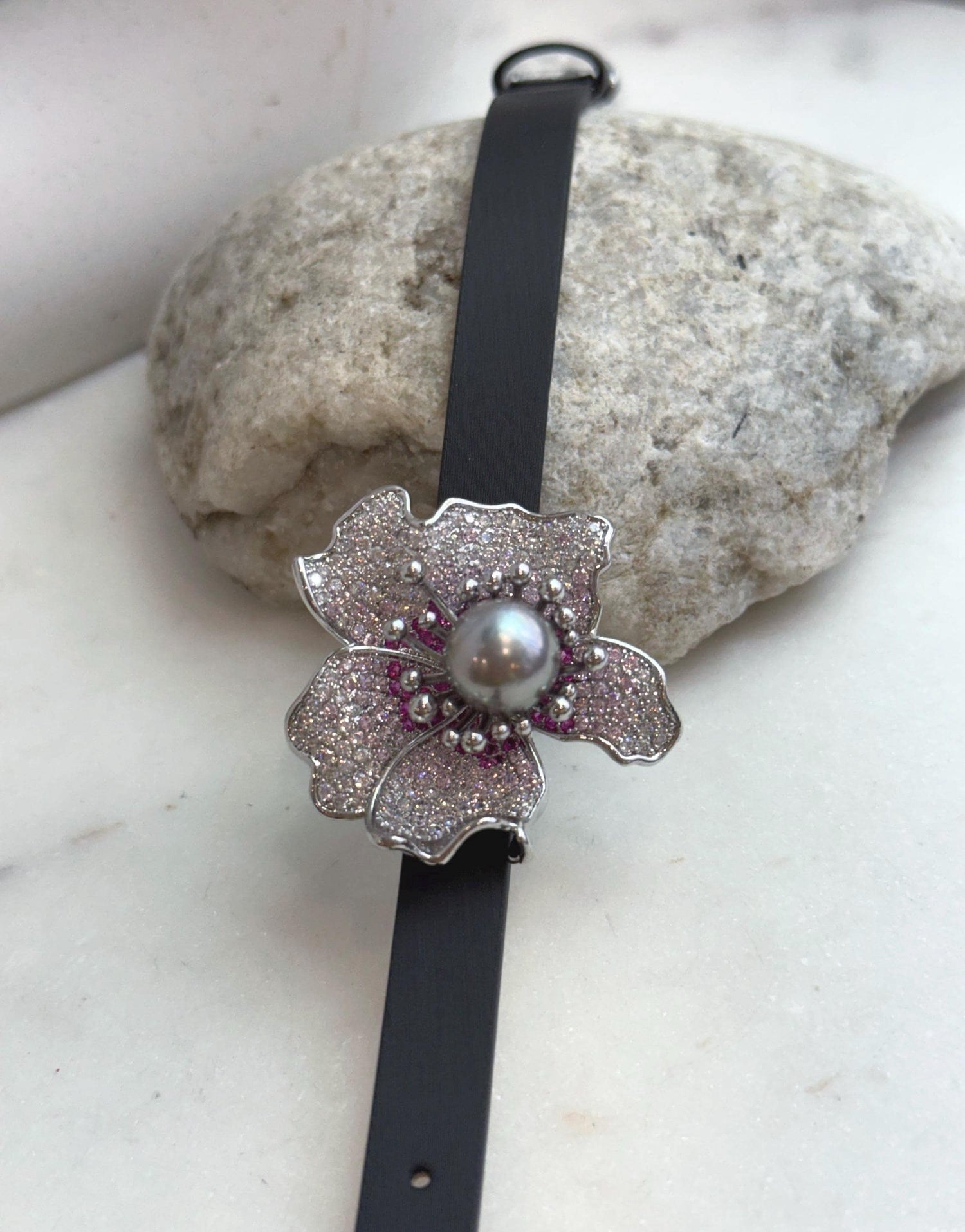 Elly’s Tahitian Silver platinum Ocean Pearl Genius Leather Strap Bracelet: 10.8mm, extreme luster mirrored, for 5.7”- 7.3” wrist.