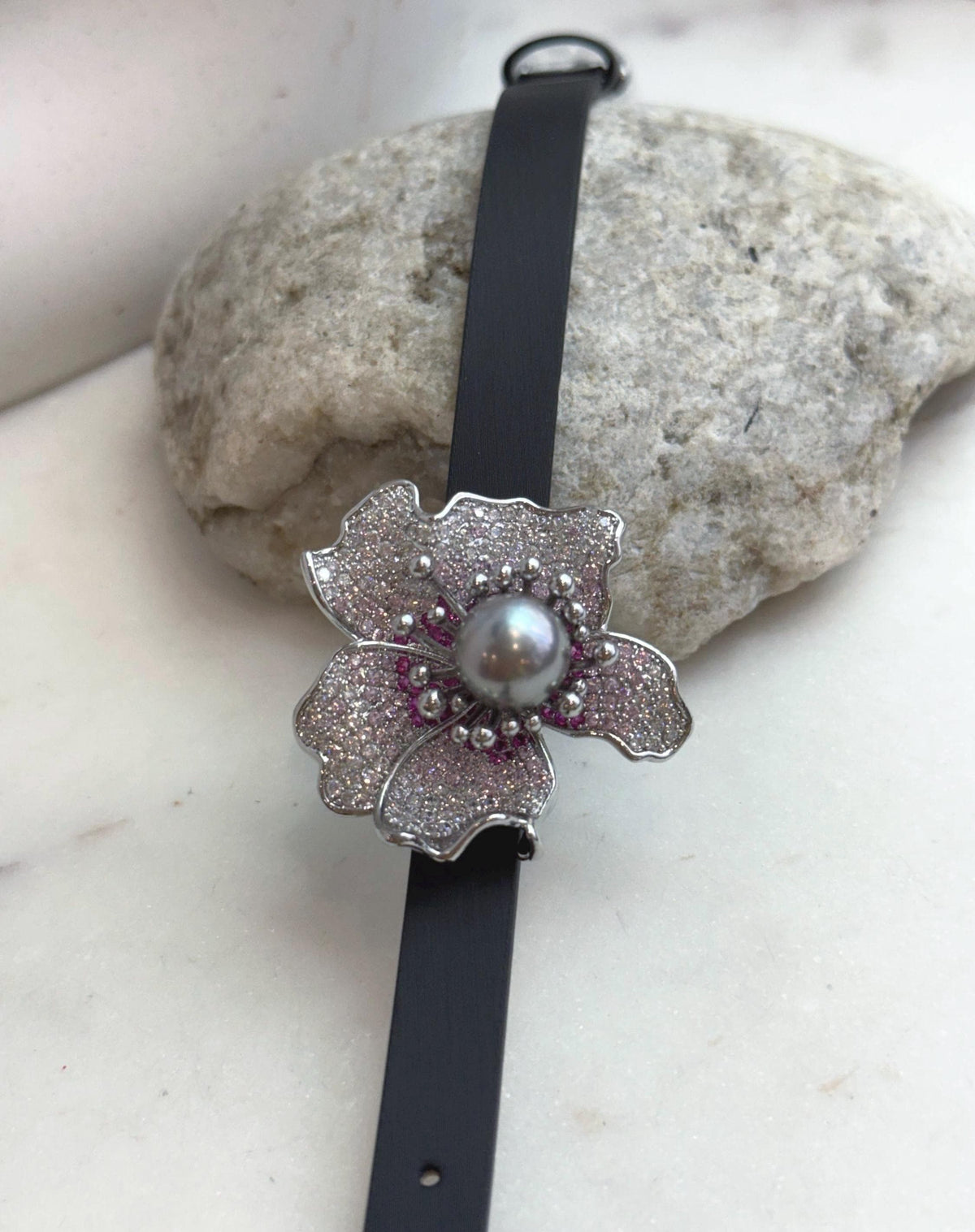 Elly’s Tahitian Silver platinum Ocean Pearl Genius Leather Strap Bracelet: 10.8mm, extreme luster mirrored, for 5.7”- 7.3” wrist.