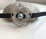 Elly’s Tahitian Silver platinum Ocean Pearl Genius Leather Strap Floral Bracelet: 10.9mm, extreme luster mirrored, for 5.7”- 7.3” wrist.