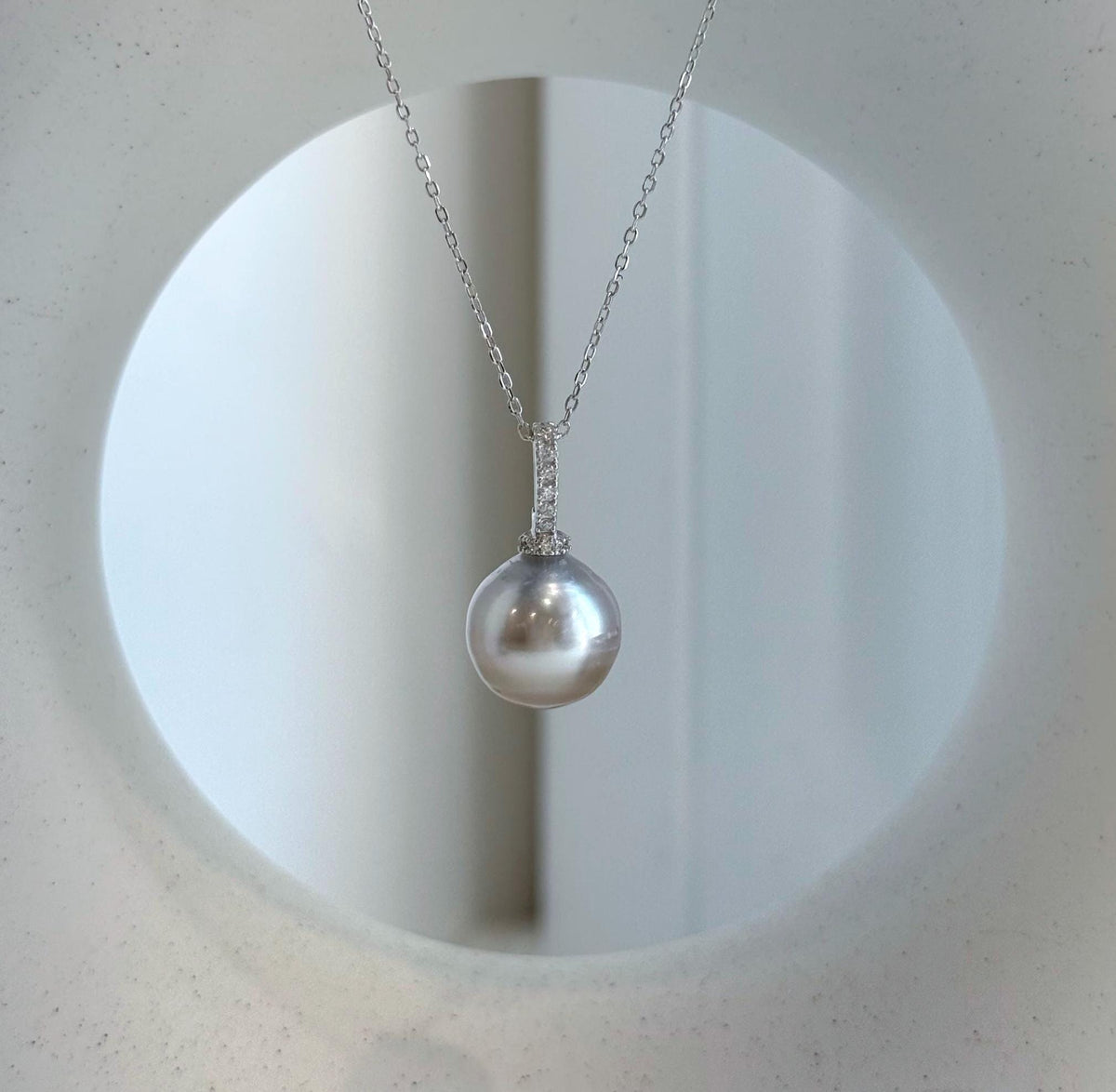 Elly’s 12mm Tahitian Taupe ocean Pearl pendant: Extreme luster mirrored, S925 silver minimalist pendant, 2.2cm high.
