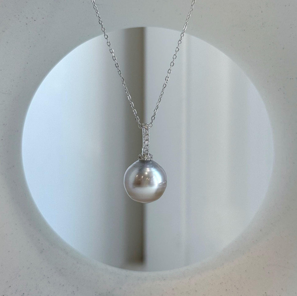 Elly’s 12mm Tahitian Taupe ocean Pearl pendant: Extreme luster mirrored, S925 silver minimalist pendant, 2.2cm high.