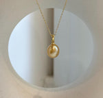Elly’s 10.2mm South Sea deep tea Gold ocean Pearl pendant: Extreme luster mirrored, 1.9cm high, S925 silver w/ gold plated pendant.