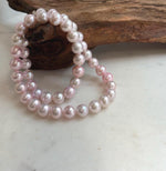 Elly’s 8.5-10.1mm Freshwater Pale Pink pearls necklace: Extreme luster mirrored, 17.5”, s925 silver necklace strand.