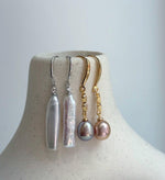Elly’s 2 pairs Extremely strong luster natural Freshwater pearls s925 silver strip waterdrop earrings hooks. Daily cool earrings.