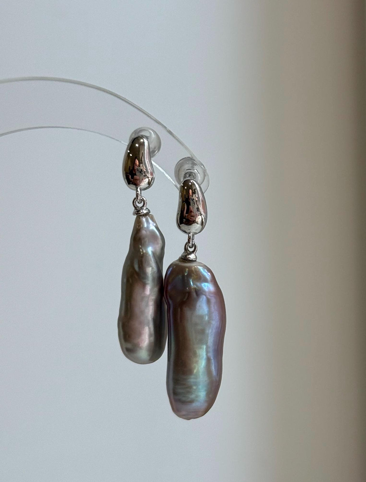 Elly’s 2 pairs Extremely strong luster natural Freshwater pearls s925 silver strip waterdrop strip earrings. Daily cool AB earrings.