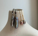 Elly’s 2 pairs Extremely strong luster natural Freshwater pearls s925 silver strip waterdrop strip earrings. Daily cool AB earrings.