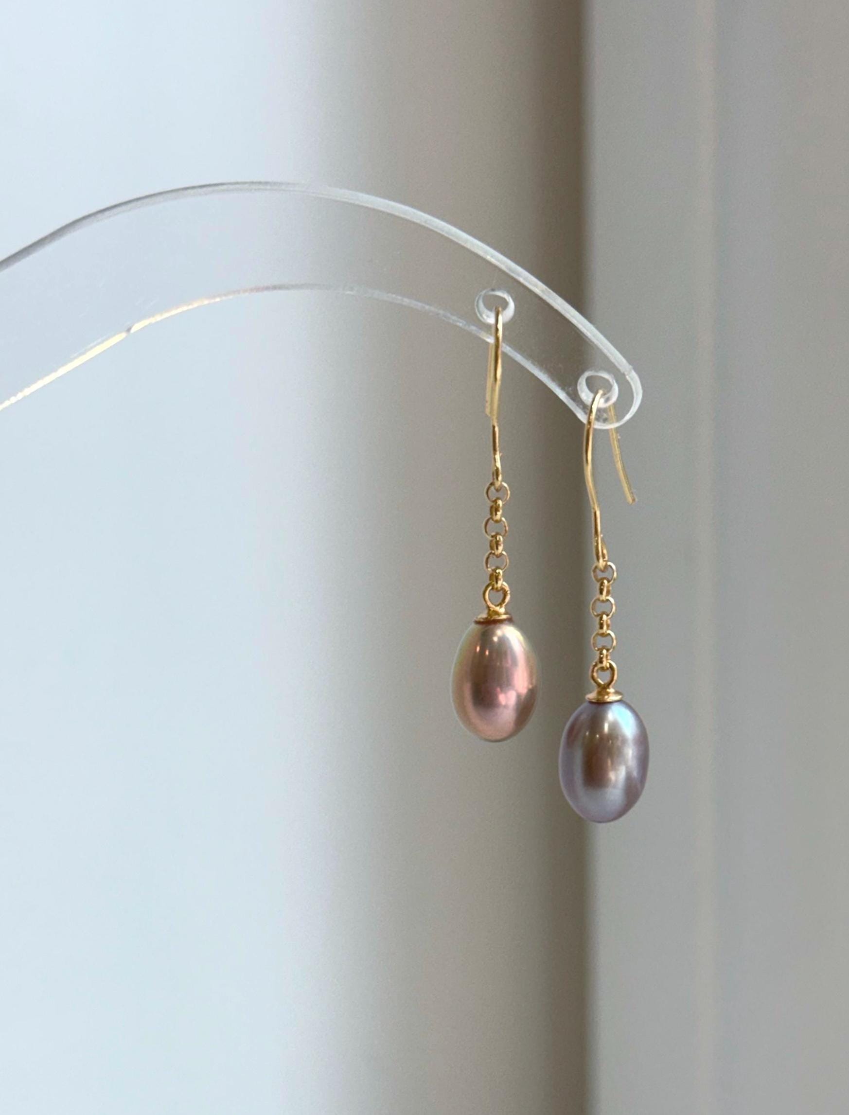 Elly’s 2 pairs Extremely strong luster natural Freshwater pearls s925 silver strip waterdrop strip earrings. Daily cool AB earrings.