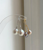 Elly’s 2 pairs Extremely strong luster natural Freshwater Edison pearls s925 silver earrings hooks. Daily cool earrings.