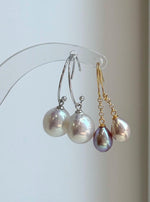 Elly’s 2 pairs Extremely strong luster natural Freshwater Edison pearls s925 silver earrings hooks. Daily cool earrings.