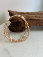 Elly’s 4.1-4.3mm Freshwater Peach gold Pearls Necklace: Extreme luster mirrored, To 18.1”, S925 silver necklace strand.
