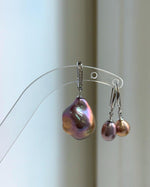 Elly’s Set of Pendant earrings, Extremely strong luster natural Freshwater baroque Keshi pearls, s925 silver Daily cool earrings pendant.