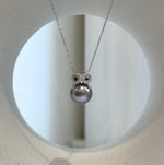 Elly’s 11.7mm Tahitian Platinum ocean Owl pendant: Extreme luster mirrored, S925 silver pendant.