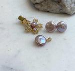 Elly’s Set of Pendant earrings hair clip, natural Freshwater pearls, vintage set.