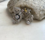Elly’s Set of 2, Akoya blue silver ocean pearls, Dragon brooch, Civet cat brooch, daily office cool brooches.