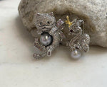 Elly’s Set of 2, Akoya blue silver ocean pearls, Dragon brooch, Civet cat brooch, daily office cool brooches.