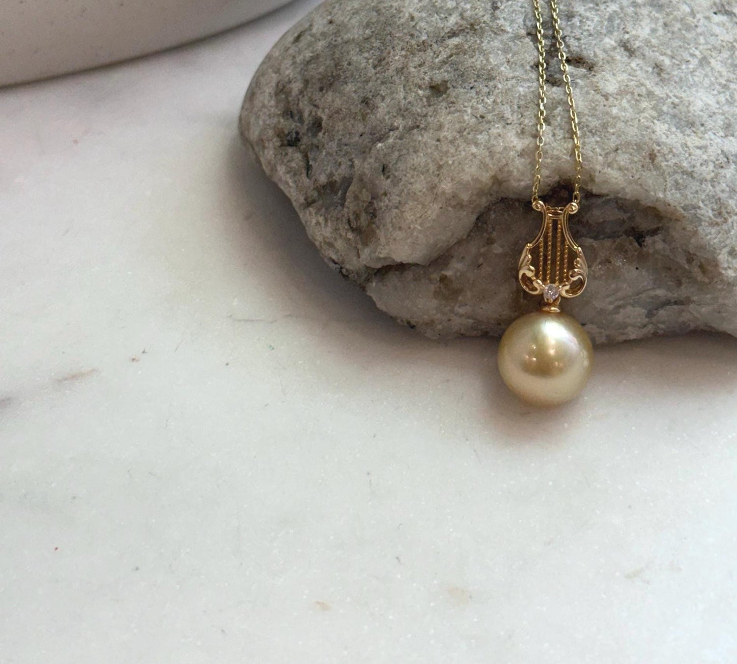 South Sea Ultra Gold Pearl Pendant, Genuine Golden Saltwater Pearl, Mirror Luster, Gold-Plated S925 Silver Lyra Pendant, Luxury Gift