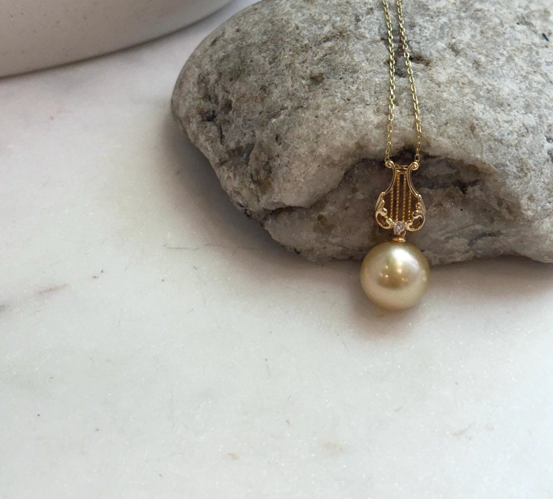 12.4mm South Sea Ultra Gold Pearl Pendant, Genuine Golden Saltwater Pearl, Mirror Luster, Gold-Plated S925 Silver Lyra Pendant, Luxury Gift