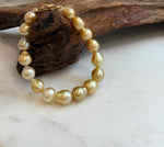 Elly’s 8.9-11.2mm 16pcs Genius South sea golden Ocean Pearls bracelet: Extreme luster, 8.1”, S925 silver bracelet.